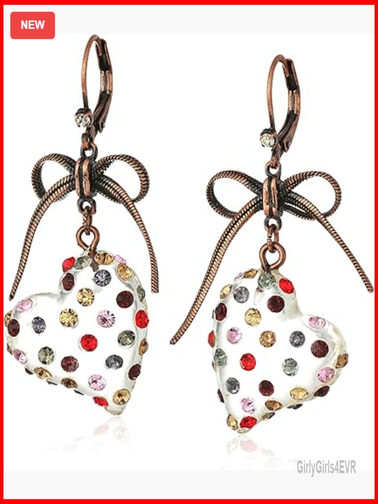 Gold-Tone Drop Earrings With Heart And Bow Charms, Lever Back